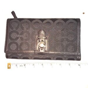 Coach Black Signature C Long Wallet Checkbook Style Snap Closure Leather Inside